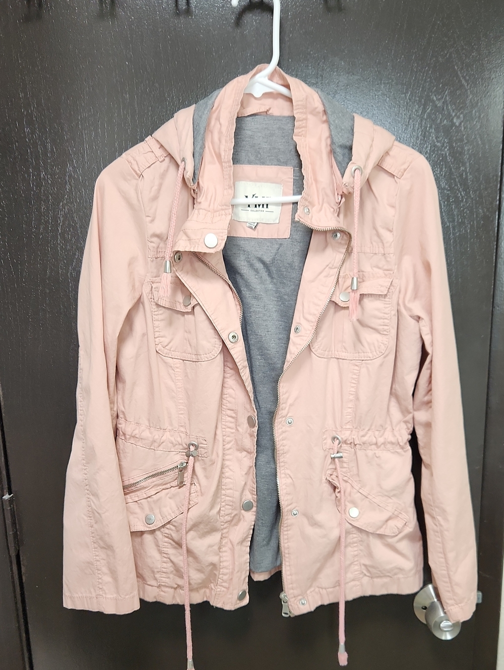 YMI Blush Pink Utility Jacket with Hood and Gray Lining